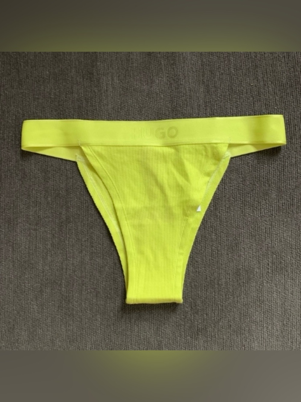HUGO Neon Yellow Ribbed High-Cut Bikini Bottom - Picture 4 of 7